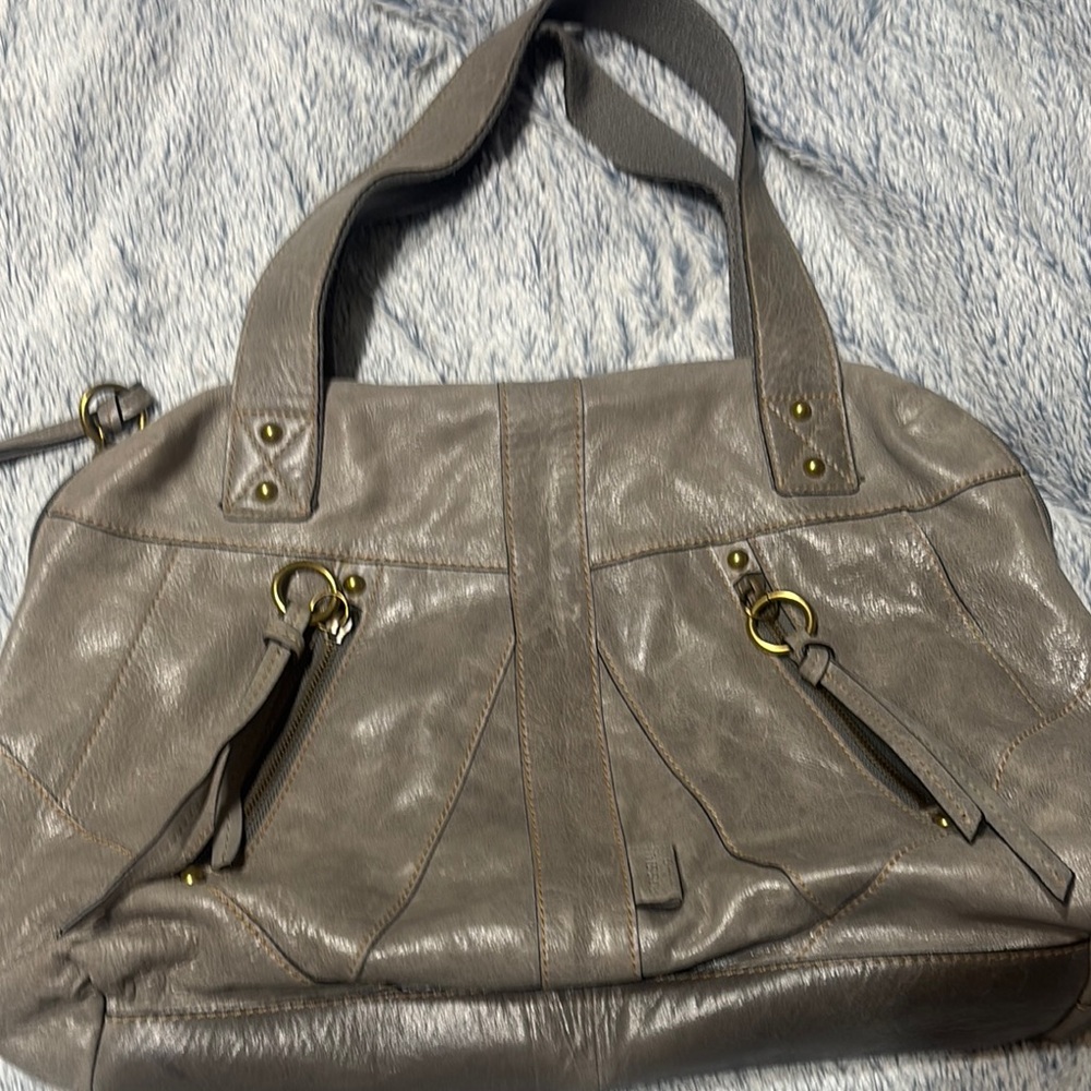 Large Fossil Gray Leather Tote Bag